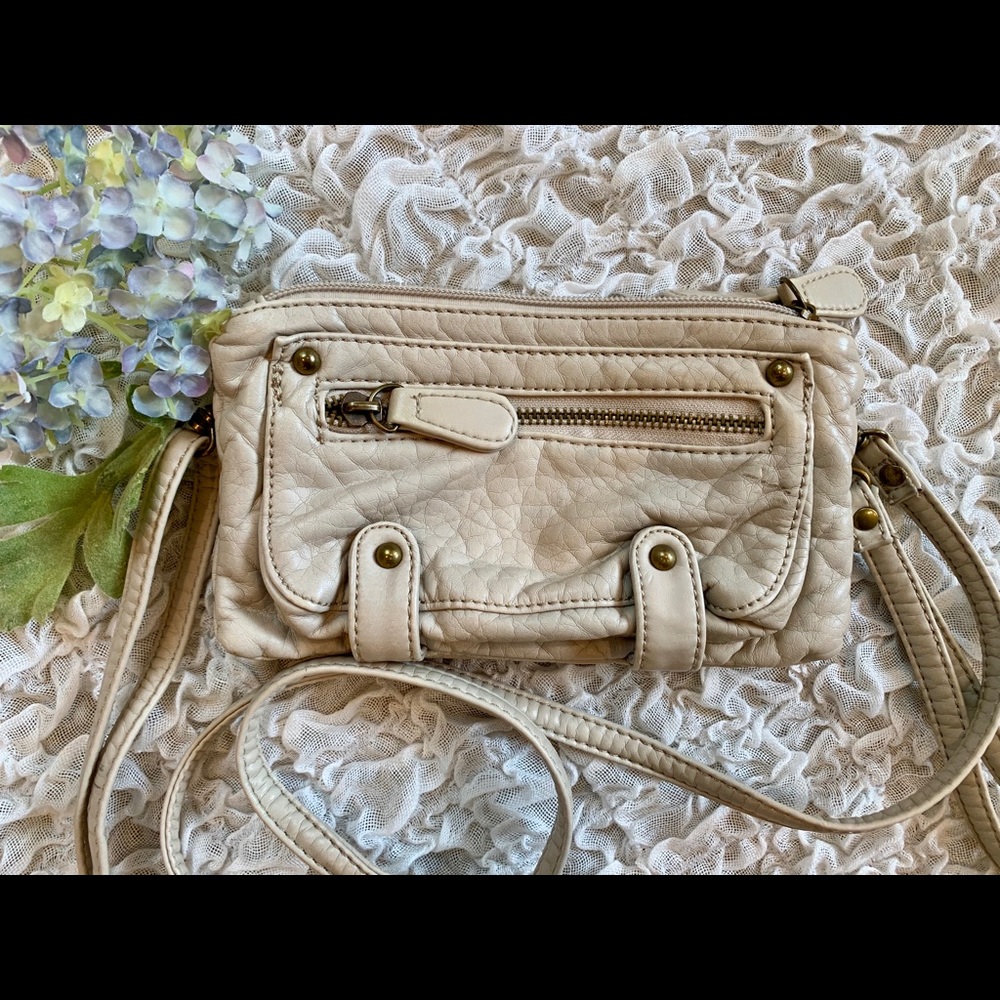 Crossbody Organizer Shoulder Bag Purse Wristlet Clutch Khaki Cream